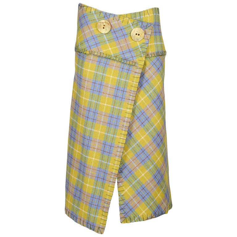 John Galliano green plaid wool blanket wrap skirt, aw 2000 For Sale at 1stDibs