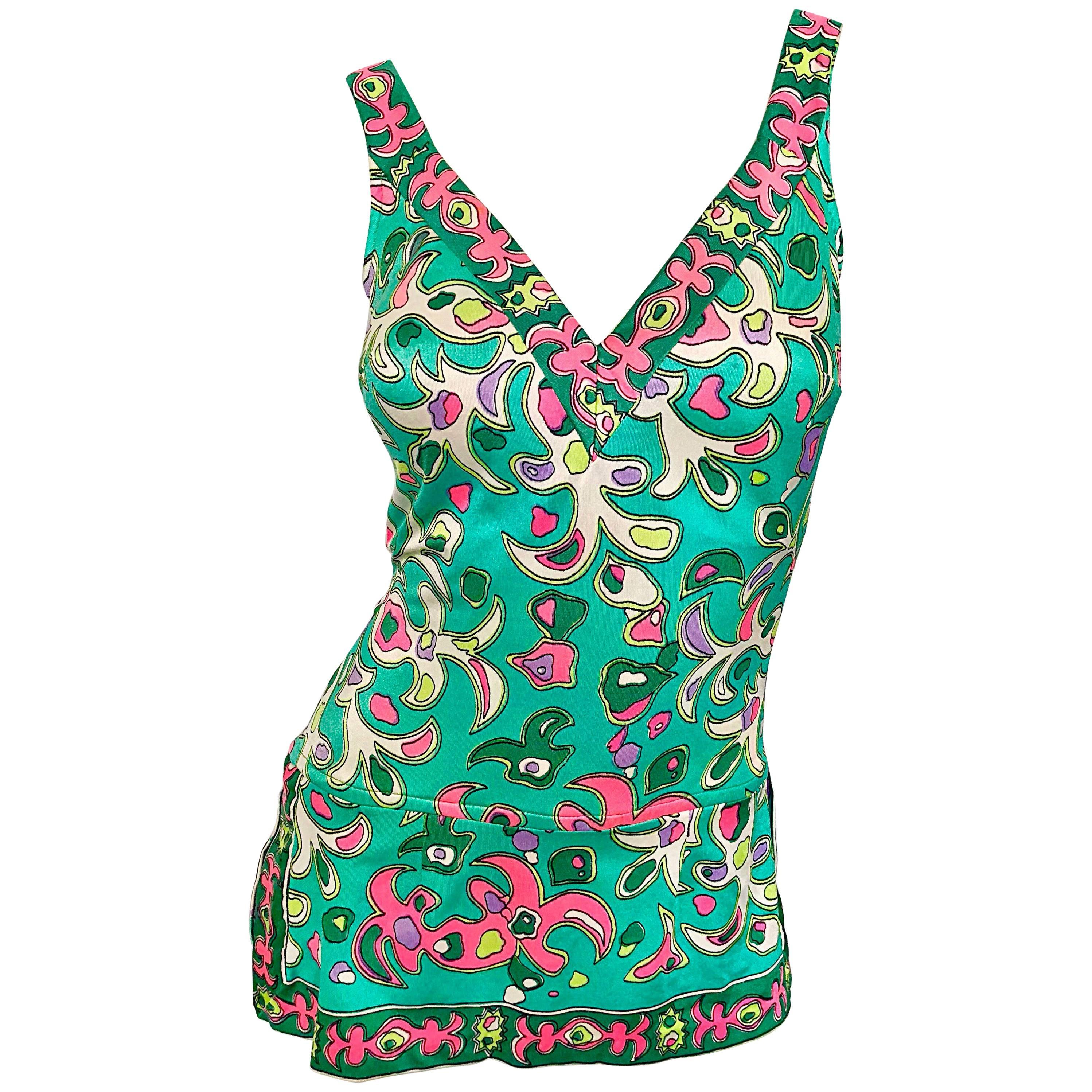 Amazing 1960s Pink + Green One Piece Vintage 60s Romper Green + Pink Swimsuit