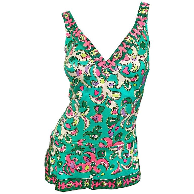 Amazing 1960s Pucci Style One Piece Vintage 60s Romper Green Pink Swimsuit For Sale At 1stdibs