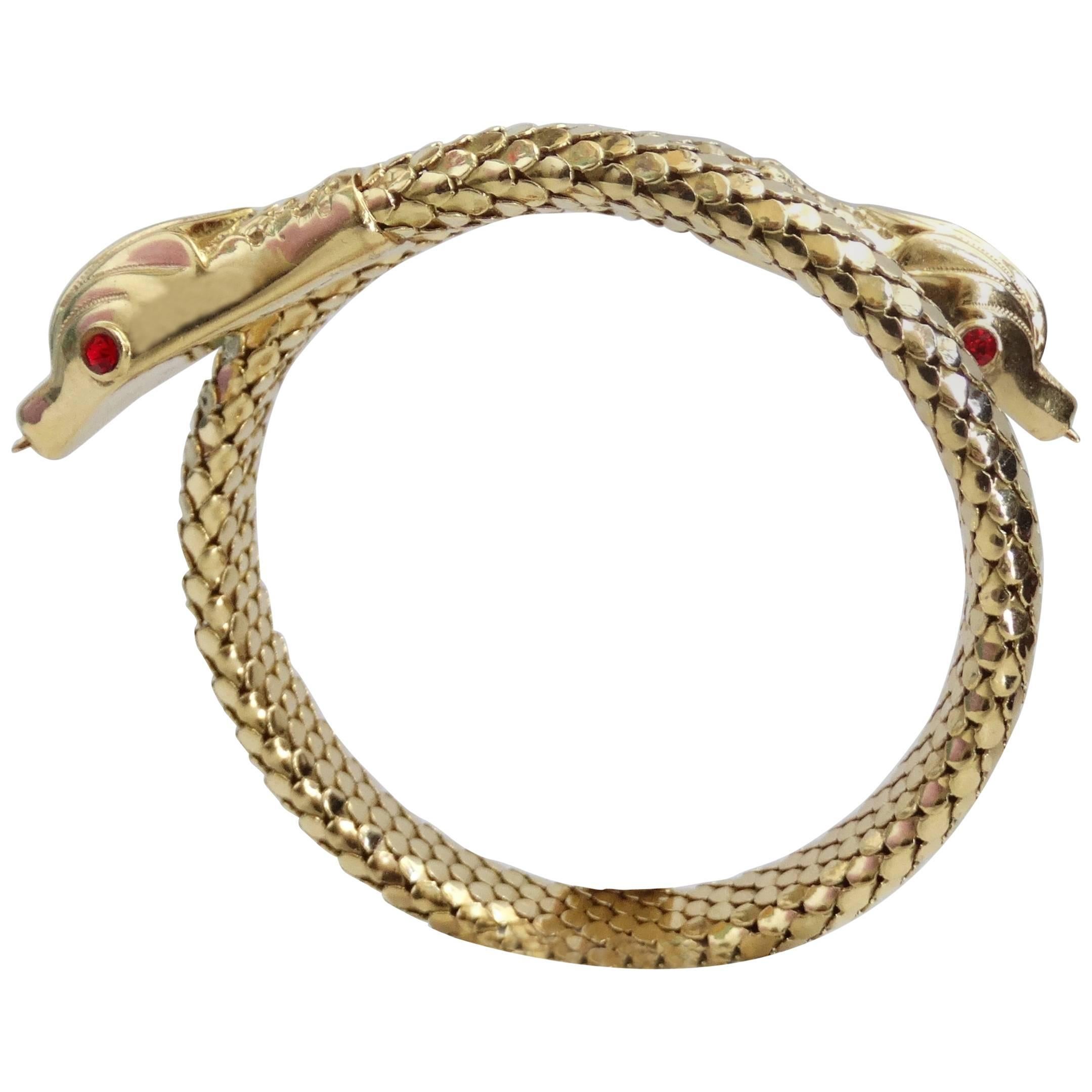 18 Karat Gold Double Headed Serpent Wrap-Around Bracelet For Sale