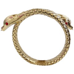 Retro 18 Karat Gold Double Headed Serpent Wrap-Around Bracelet