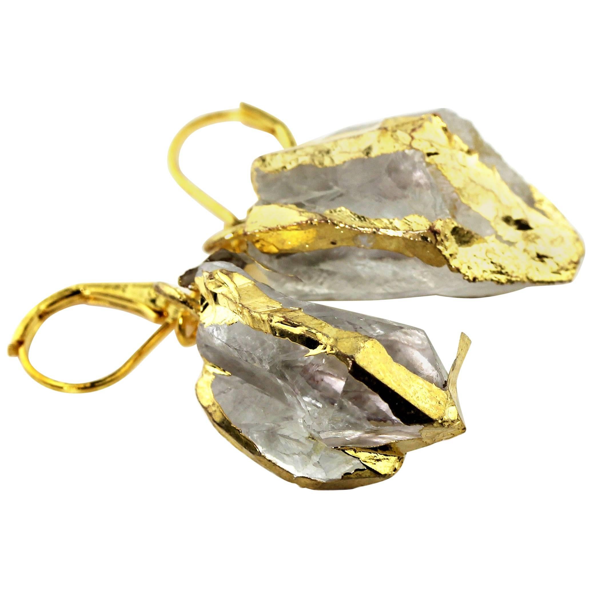 AJD Artistic Glistening Quartz Dangle Gold Plated Lever-Back Earrings