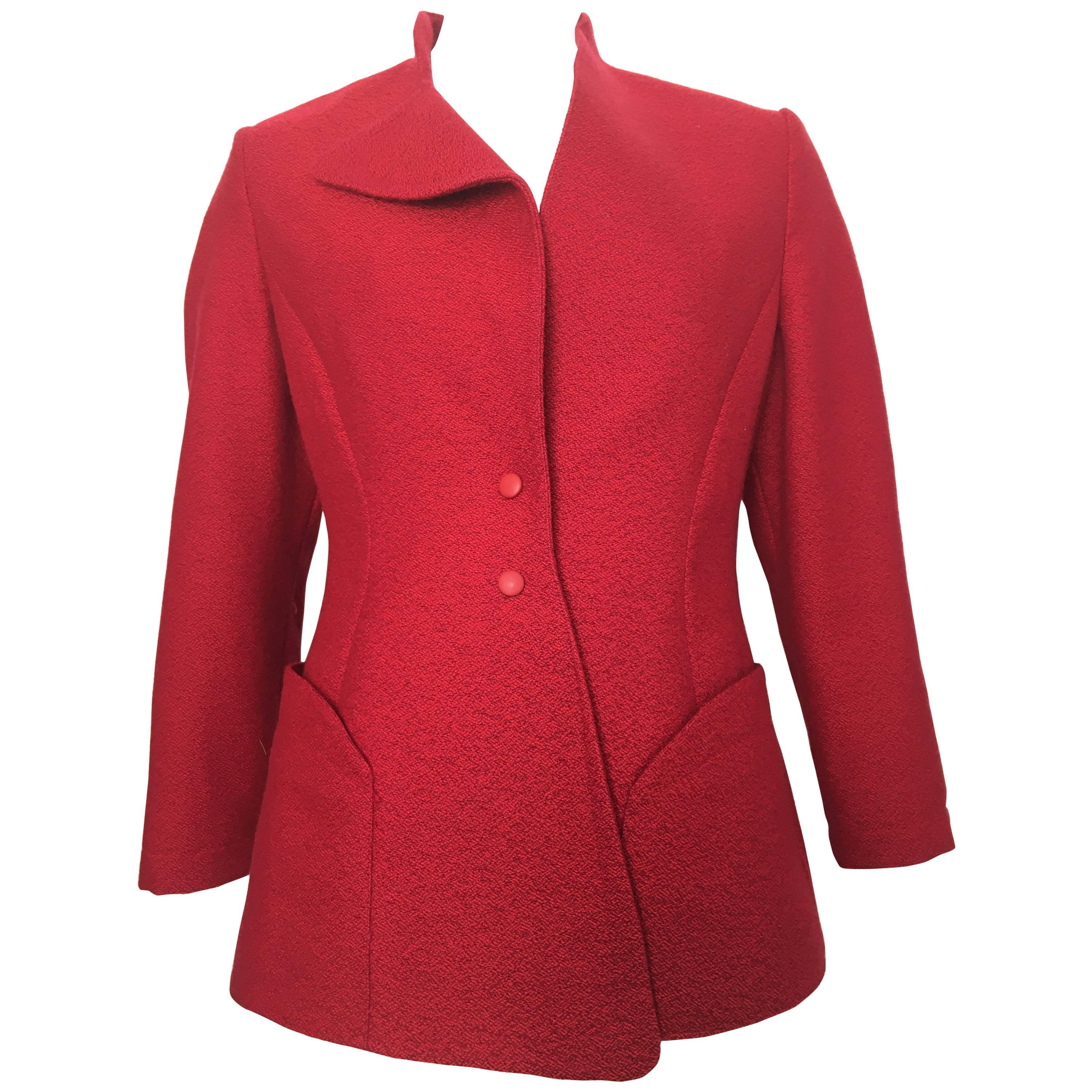 Thierry Mugler 1990s Red Wool Sculptural Jacket Size 8.  For Sale