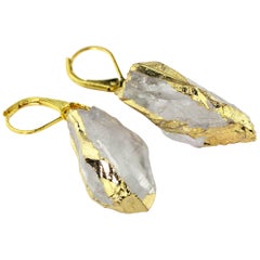AJD Bold Natural Quartz Dangling Lever-back Gold Plated Artistic Earrings