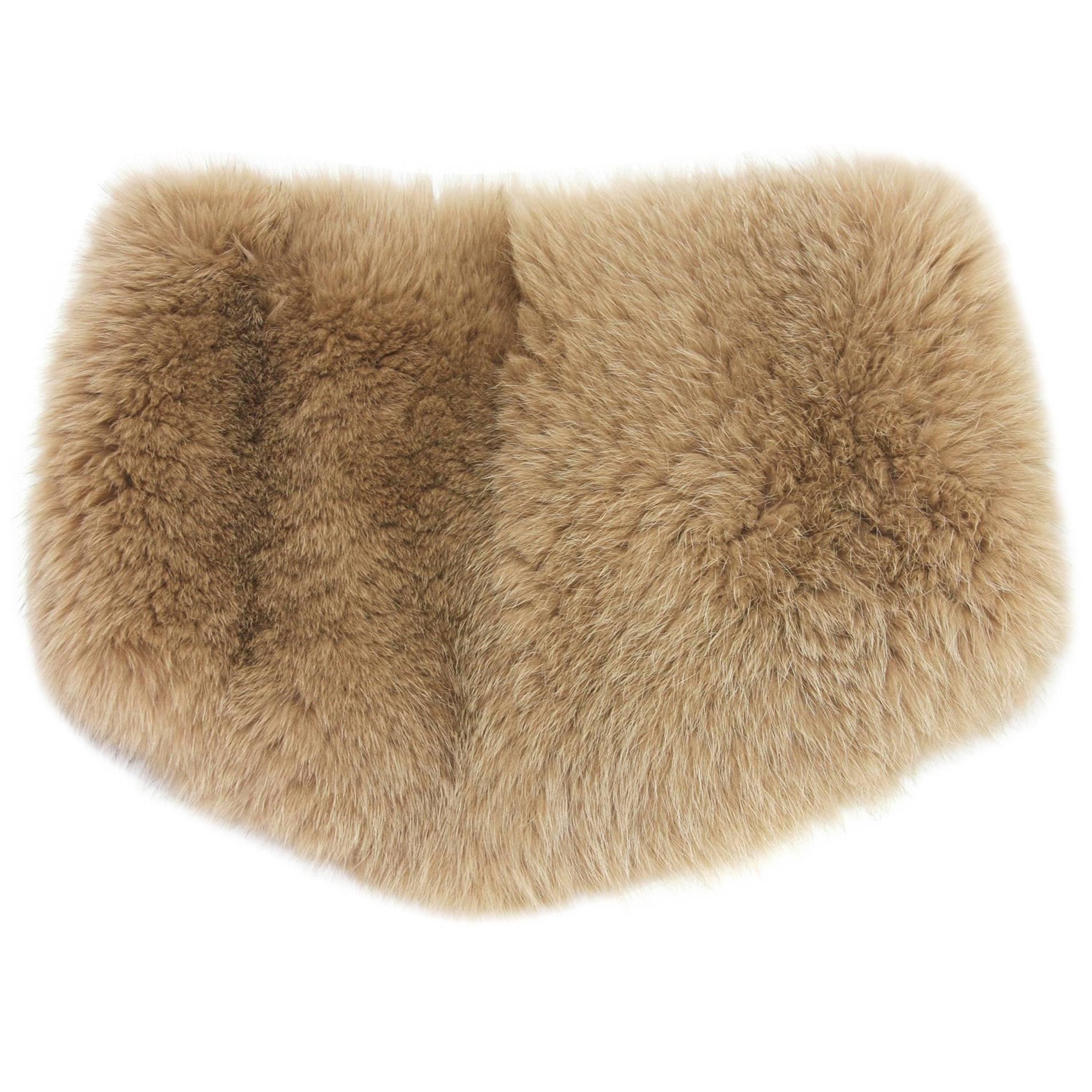 New GUCCI Fox Fur and Wool Ring Wide Scarf Dark Beige  For Sale