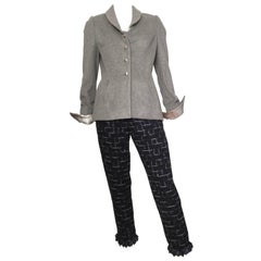 Wes Gordon Grey Wool with Silver Leather Pant Suit is Size 8. 