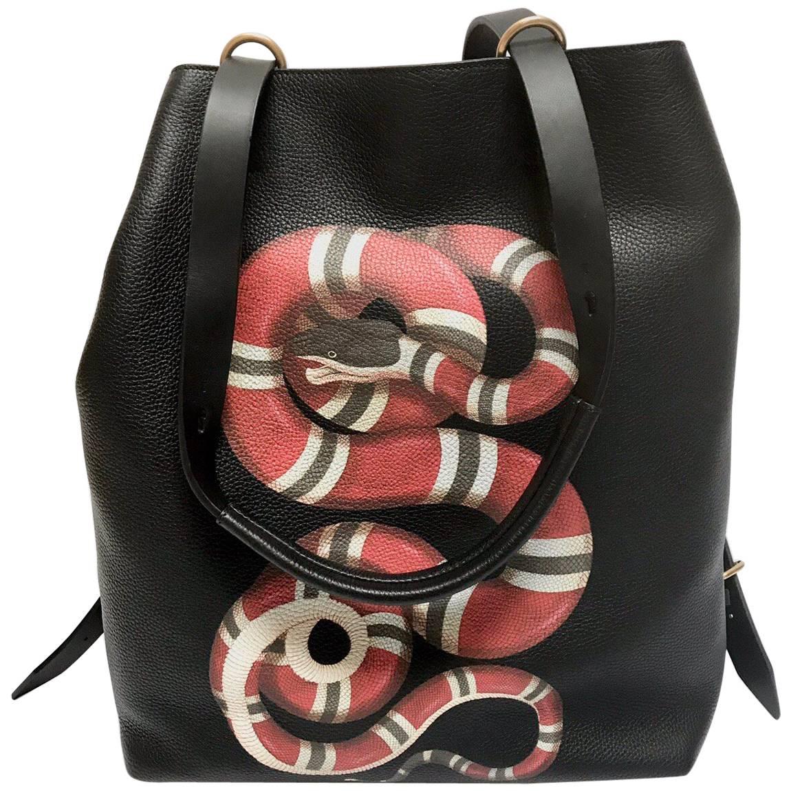 Gucci Backpack for Men's in Black Leather with Red Serpent 2017