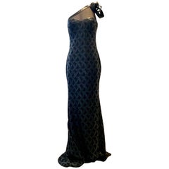 Badgley Mischka Leather & Lace Sequin Asymetrical Evening Gown NWT
