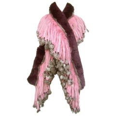 Used Luxurious Rex Chinchilla Pastel Dyed Rabbit Fur Fringe Wrap 21st C