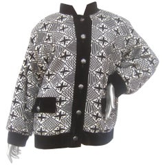 Yves Saint Laurent Rive Gauche Geometric Wool Knit Boxy Jacket circa 1970s 