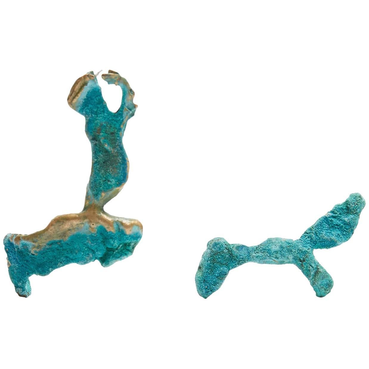 Loveness Lee - Thala - Asymmetrical Patinated Blue Cuff and Drop Earrings For Sale