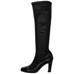 Chanel Black Leather & Patent Cap-Toe Boots Sz 38