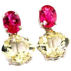 AJD Exquisite Pink Tourmaline & Brilliant Yellow Labradorite Silver Drop Earring