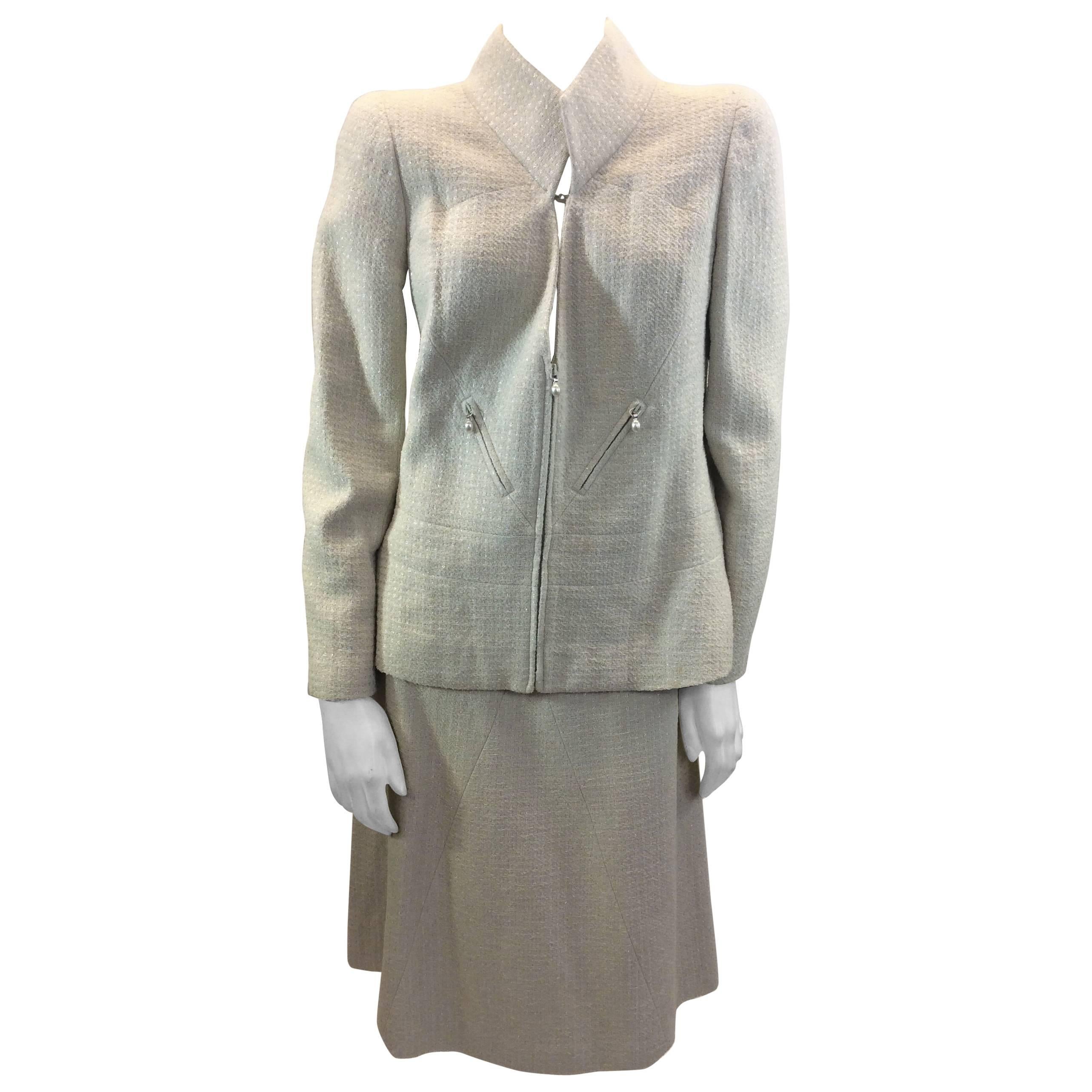 Chanel White Two Piece Skirt Suit For Sale