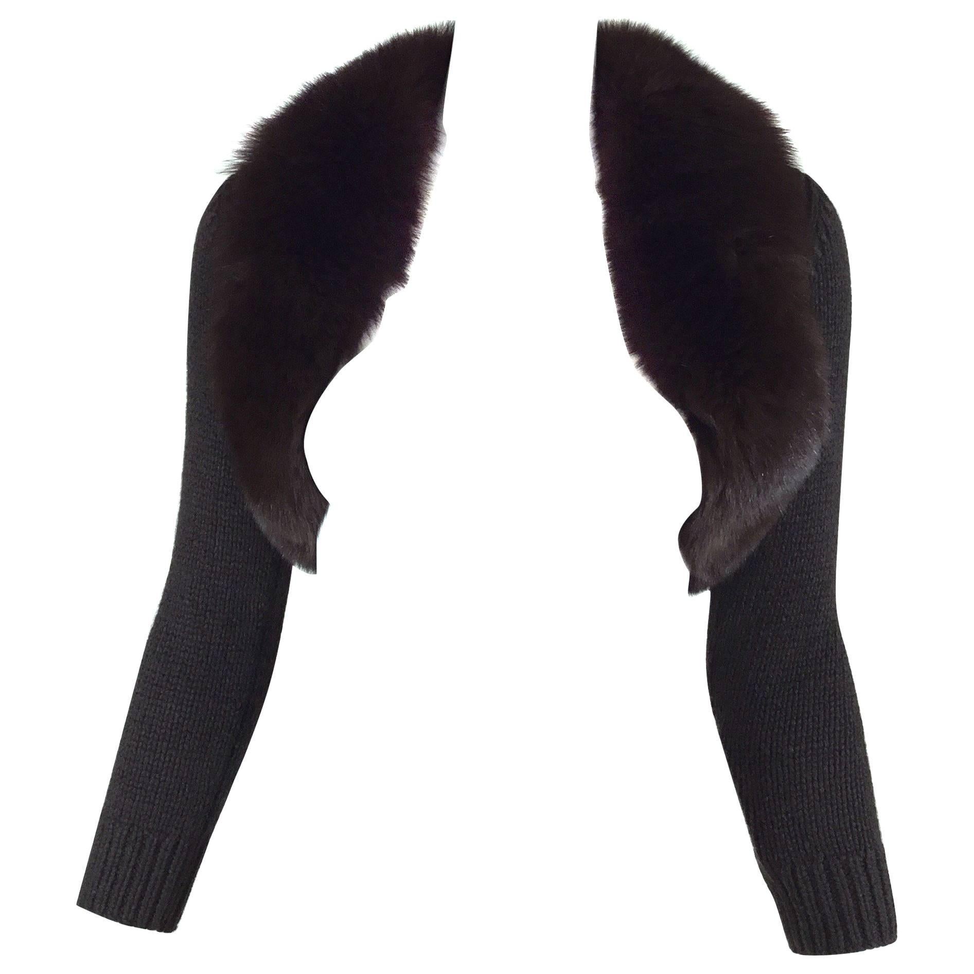 Michael Kors Cashmere Knit Shrug with Fox fur collar