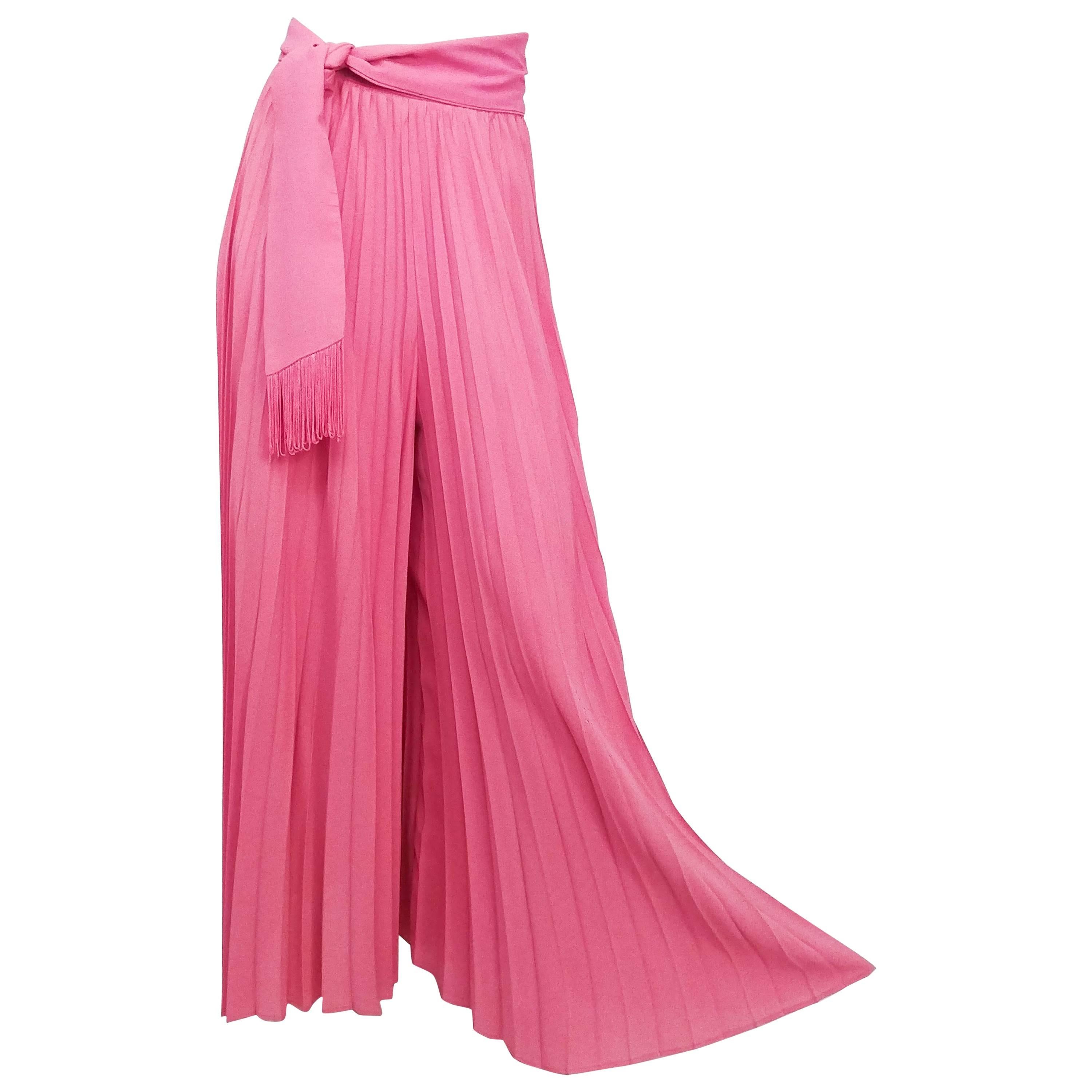 1970s Pink Pleated Wide Leg Pants