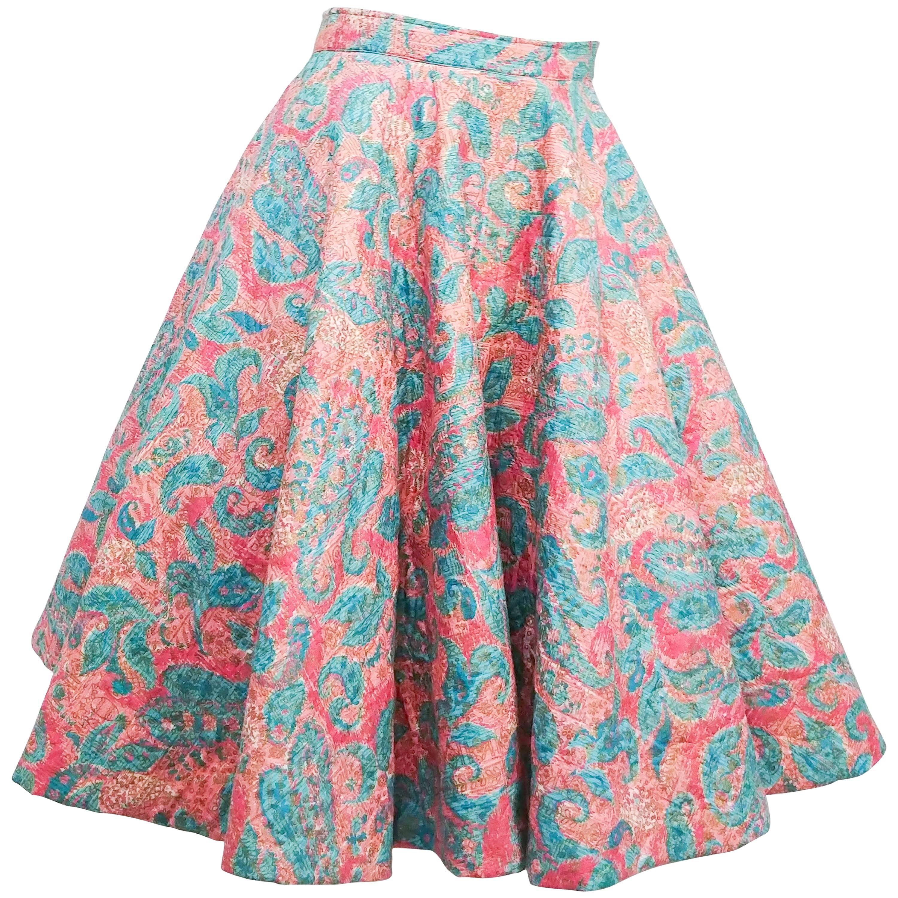 1950s Quilted Cotton Print Circle Skirt For Sale