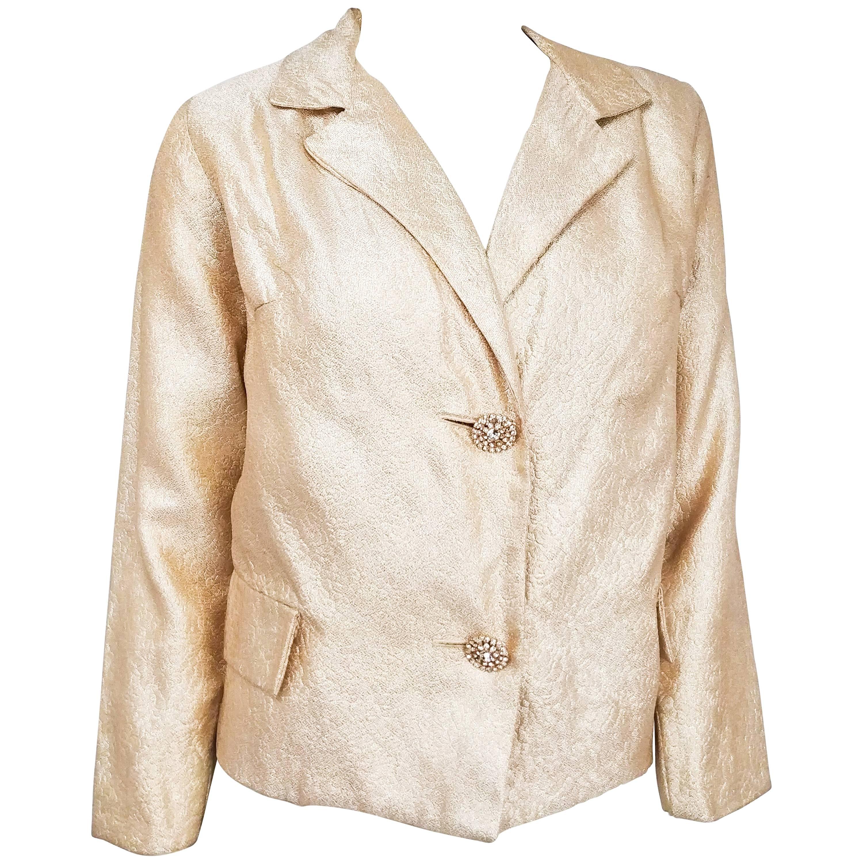 1960s Adele Simpson Gold Jacket w/ Rhinestone Buttons For Sale