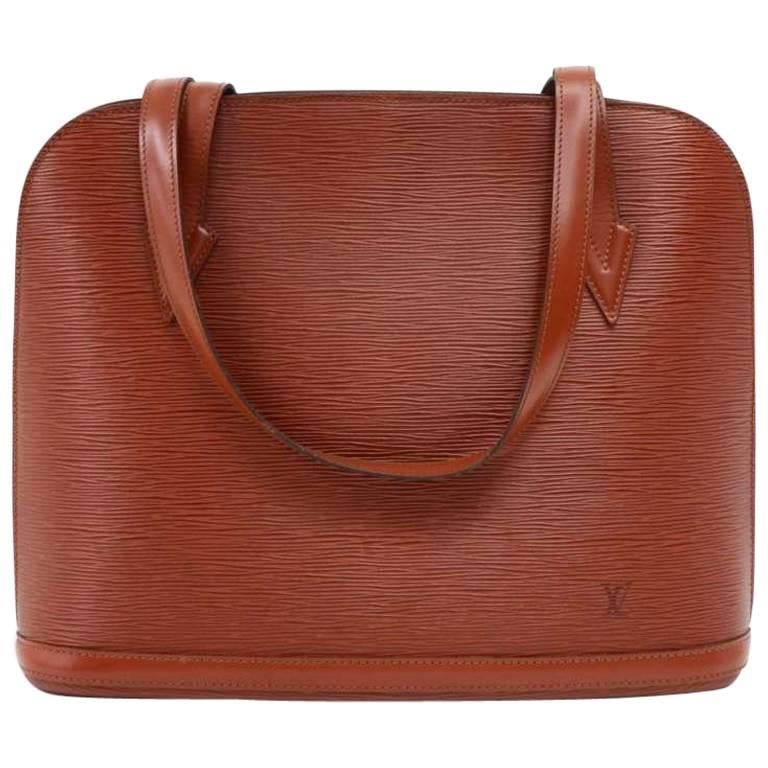 Vintage Louis Vuitton Lussac Brown Epi Leather Large Shoulder Bag at 1stDibs