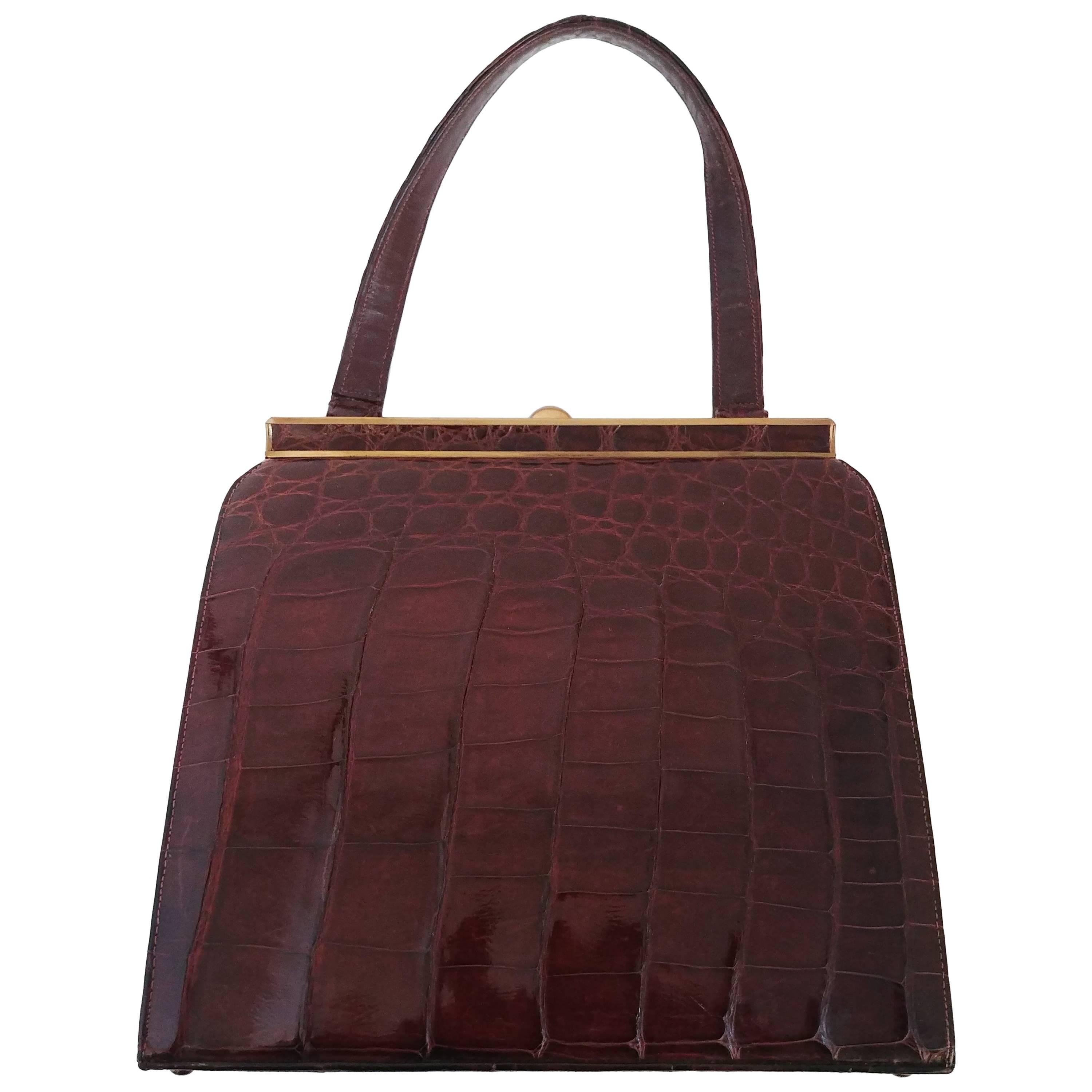 1950s Brown Alligator Handbag