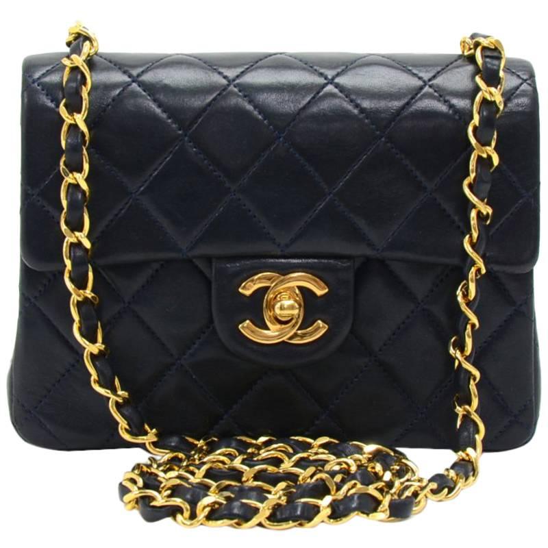 Chanel 7" Mini Flap Navy Quilted Leather Shoulder Bag