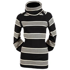 Vintage Yves Saint Laurent black and cream wool turtleneck sweater, 1970s 