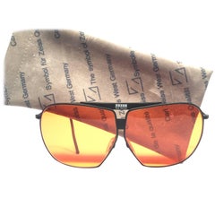 New Vintage Zeiss 160 Aviator Overseized Black Matte Amber 1970's Sunglasses