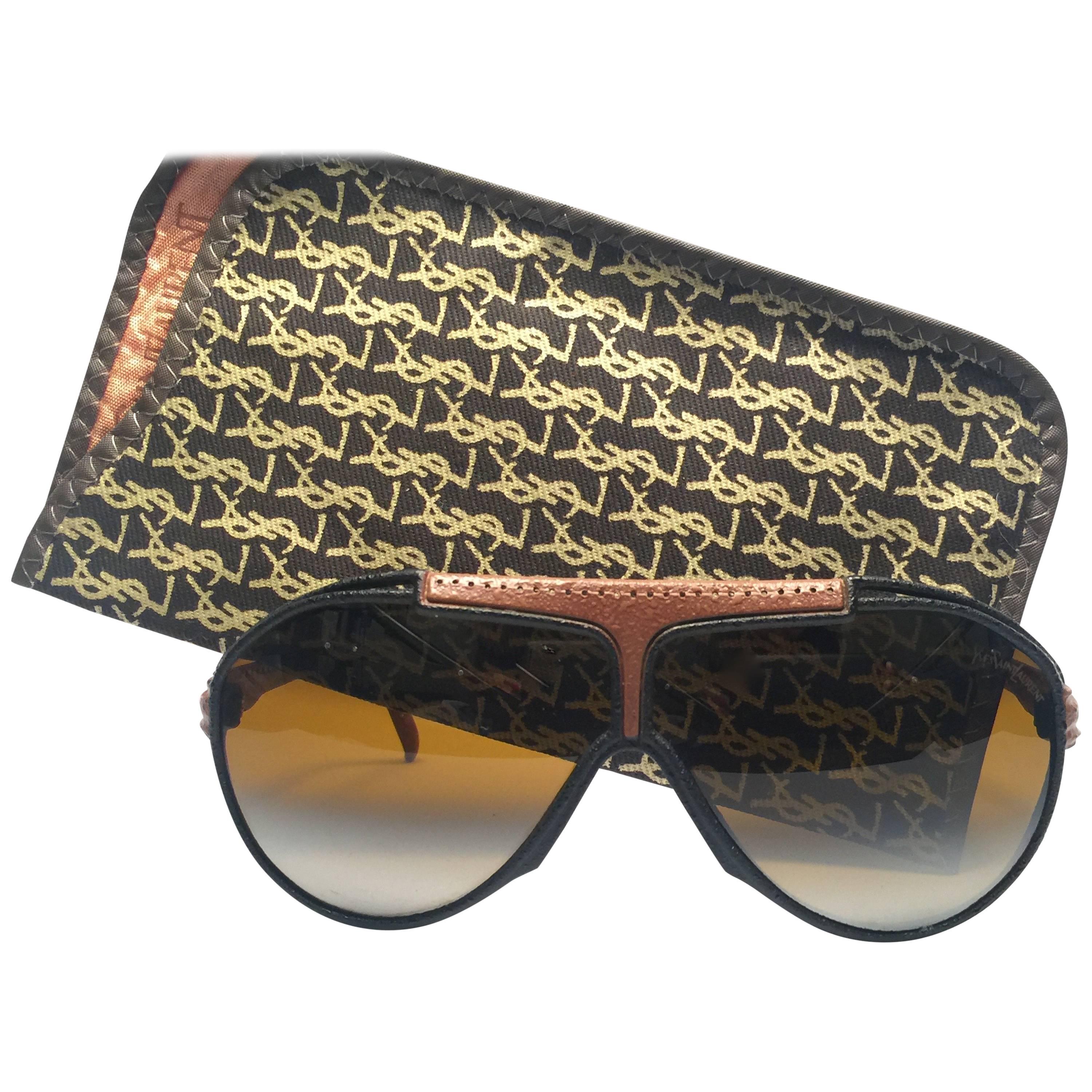 New Vintage Yves Saint Laurent YSL Oversized Leather 1980 France Sunglasses