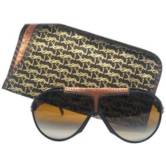 New Retro Yves Saint Laurent YSL Oversized Leather 1980 France Sunglasses