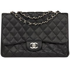 Vintage 2006 Chanel Black Quilted Caviar Leather Jumbo Classic SingleFlap Bag