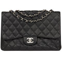 Chanel Black Quilted Caviar Leather Jumbo Classic Double Flap Bag