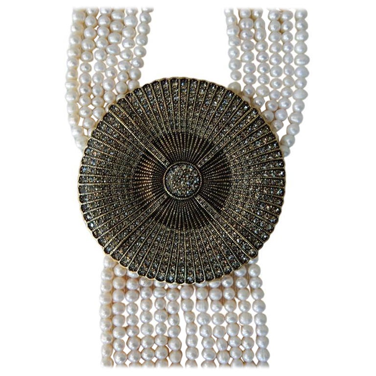 Heidi Daus "Spectacular Belgian Disc" XL Cultured Pearl Tassel Drop Necklace   For Sale