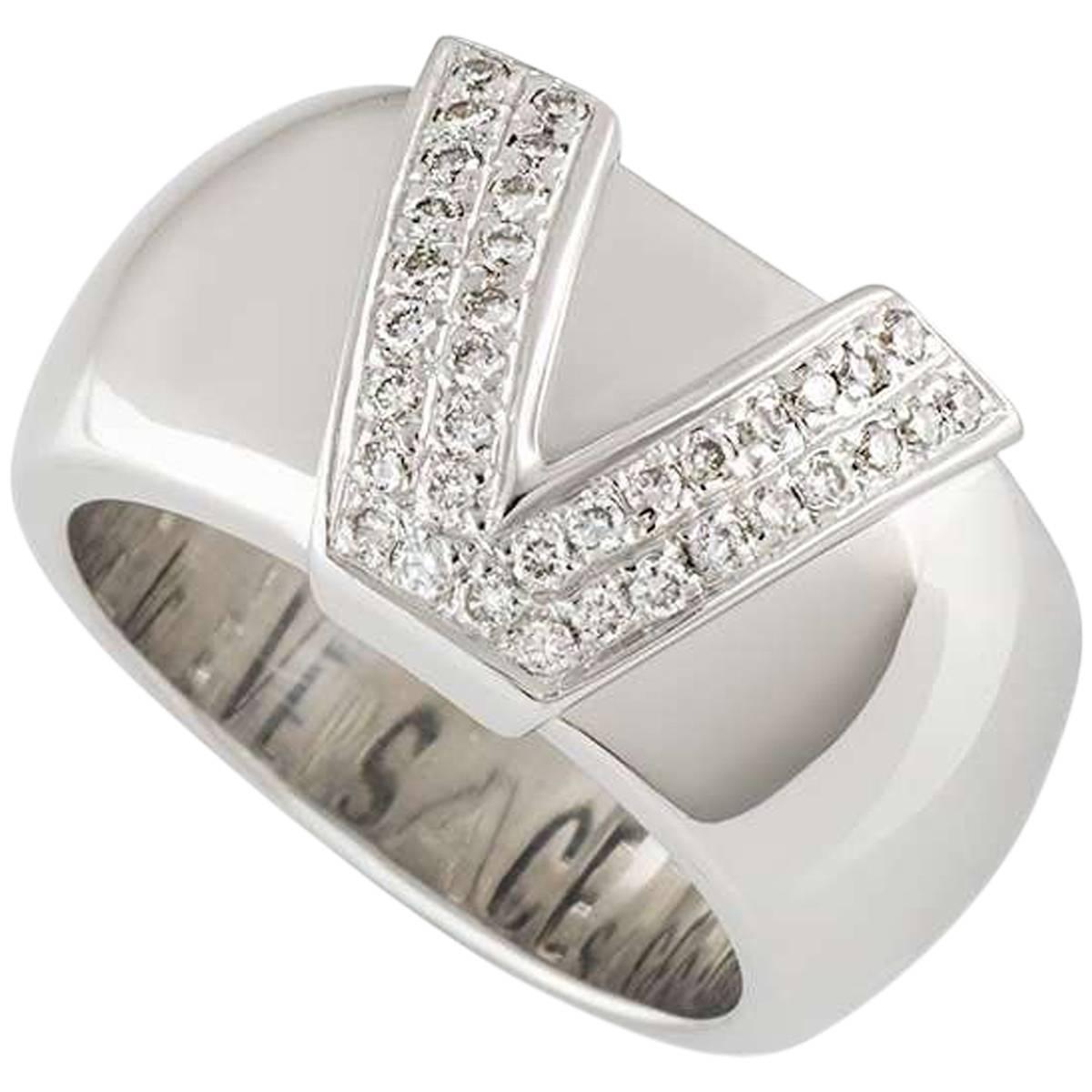 Versace V Diamond White Gold Ring For Sale