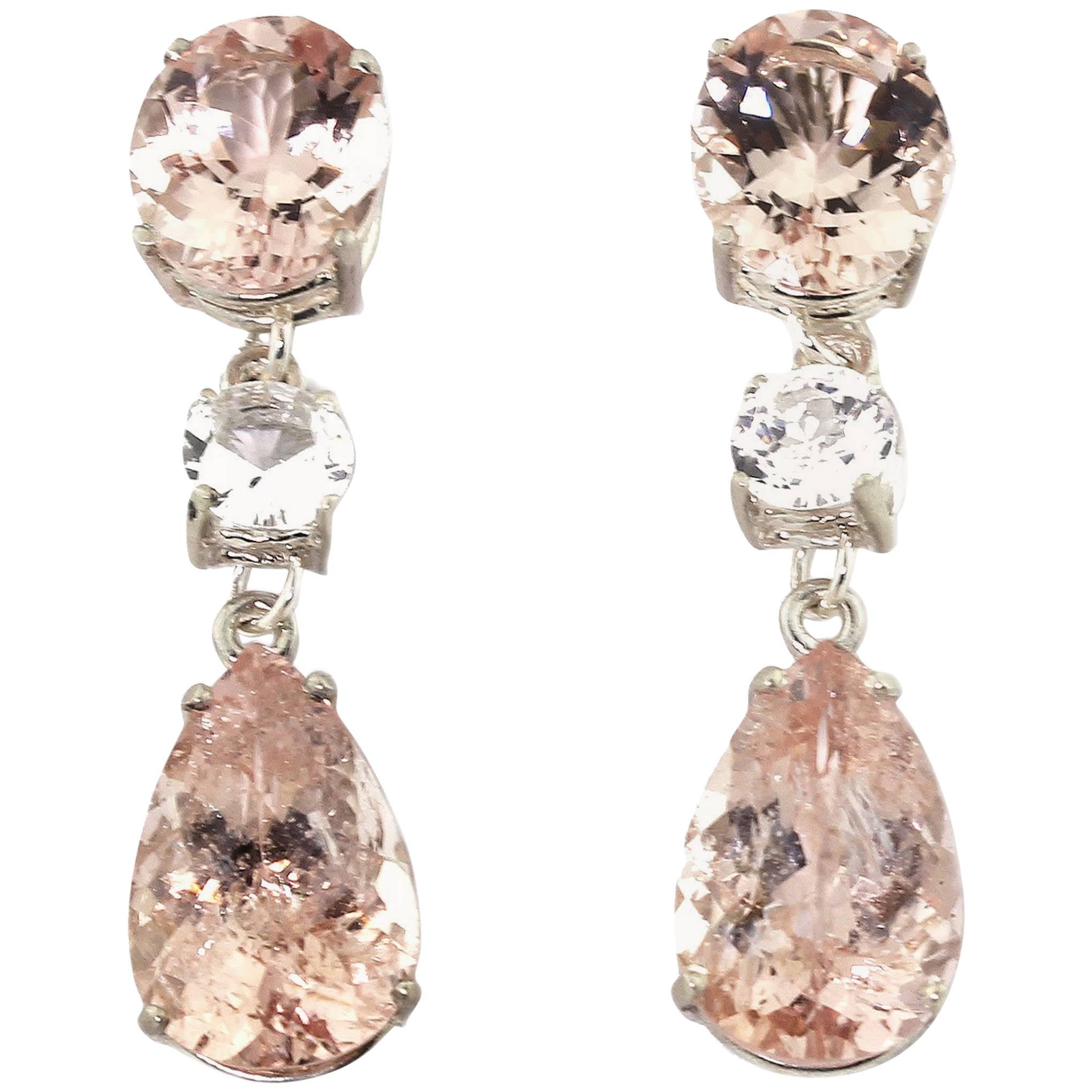 Gemjunky Elegant 6.8Cts Blush Morganite & 2.68Cts White Sapphire Silver Earrings