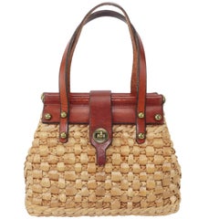 Retro 1960's John Romain Leather & Straw Mini Handbag