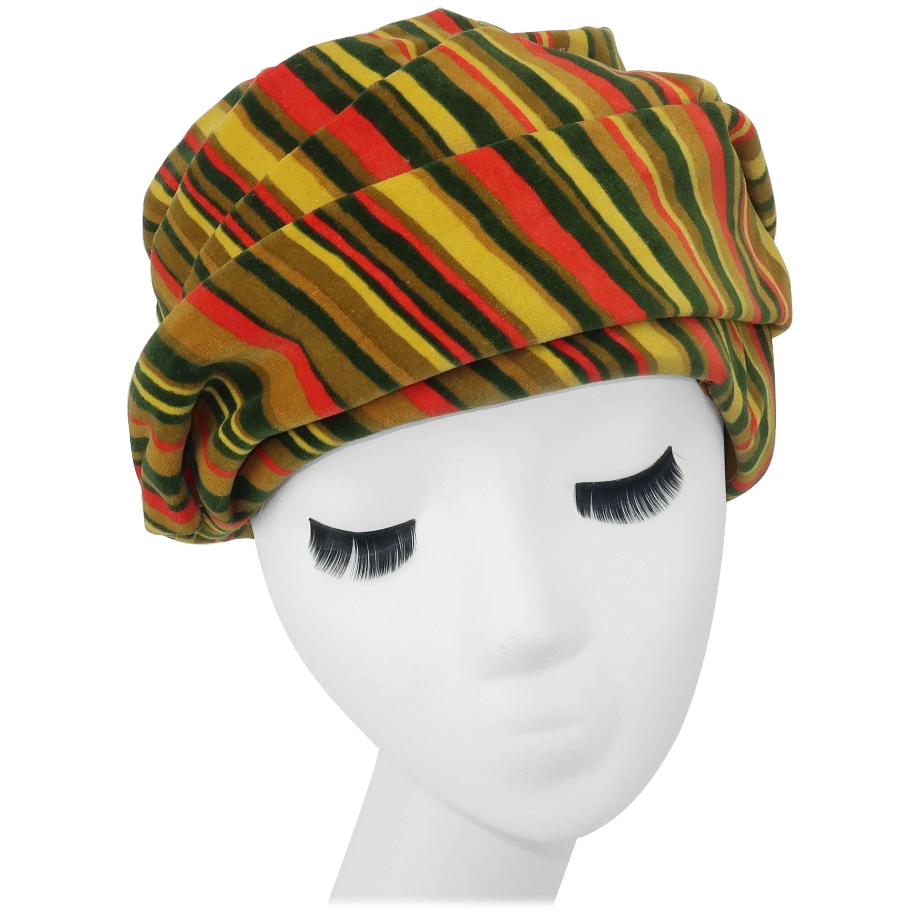 C.1960 Striped Velvet Turban Style Hat