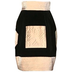 Lanvin Vintage Black Velvet Skirt With Cream Quilted Satin Trim