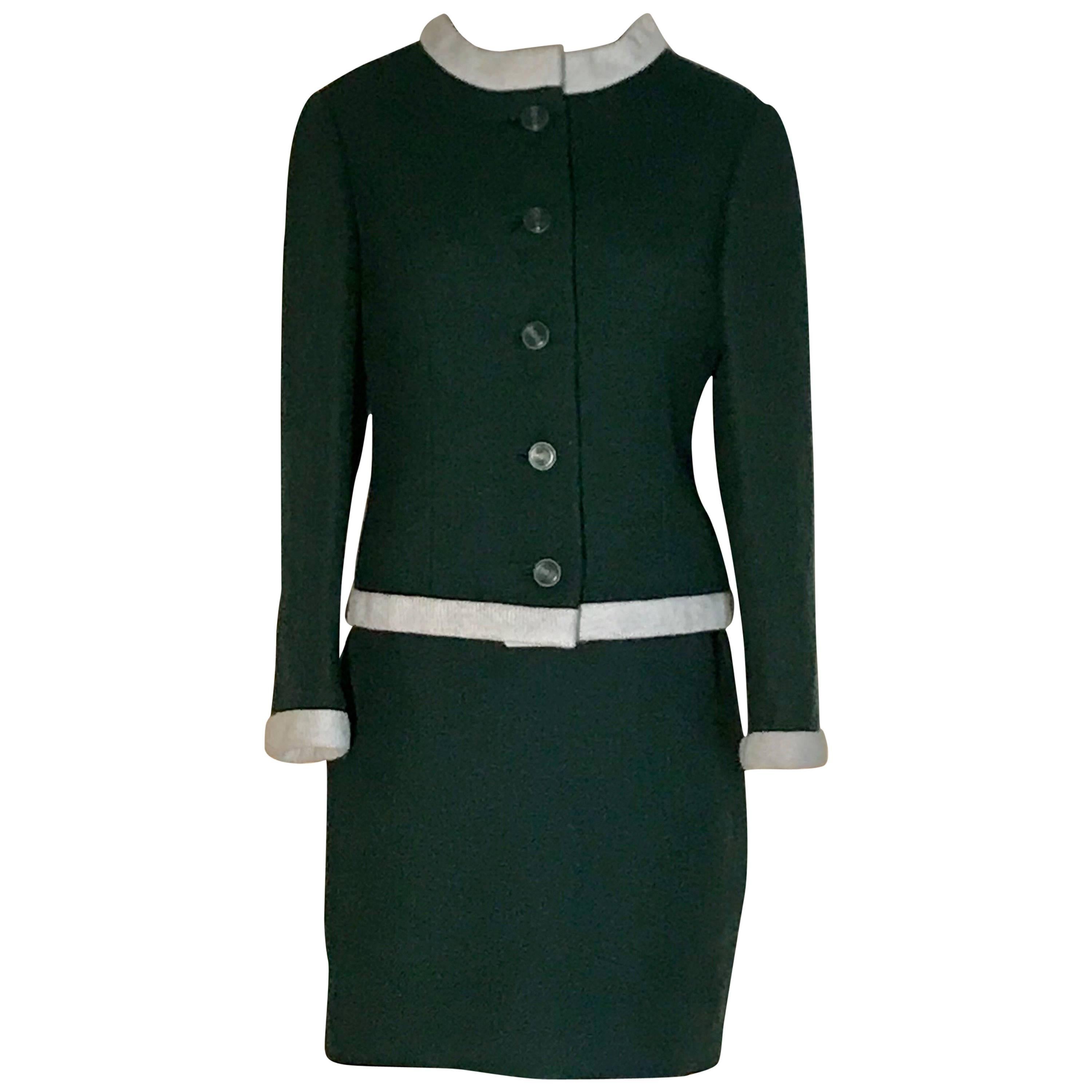 Jacques Heim Jeannes Filles for Bonwit Teller Forest Green Skirt Suit, 1960s  