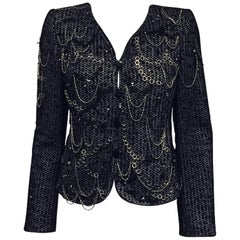 Amazing Armani Collezioni Bejeweled Black & Grey Tweed Jacket w/Beads & Sequins
