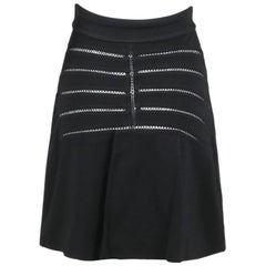 Alaia Black Stretch A-Line Mini Skirt W/Crochet Detail