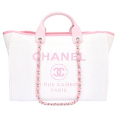 CHANEL Deauville Tote Large Pink Canvas with Silver Hardware 2016