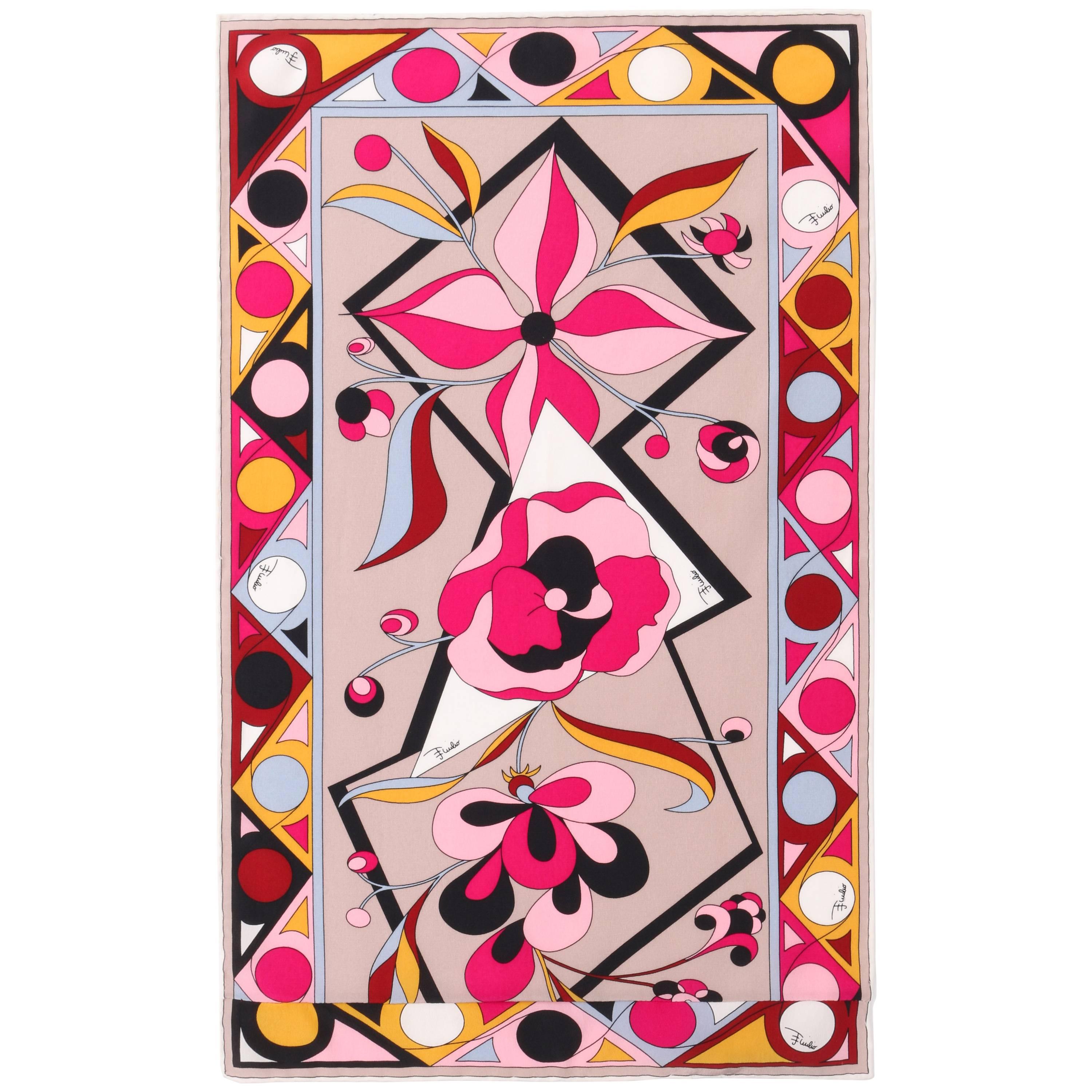 EMILIO PUCCI Firenze Fuchsia Multicolor Floral Signature Print Oblong Silk Scarf