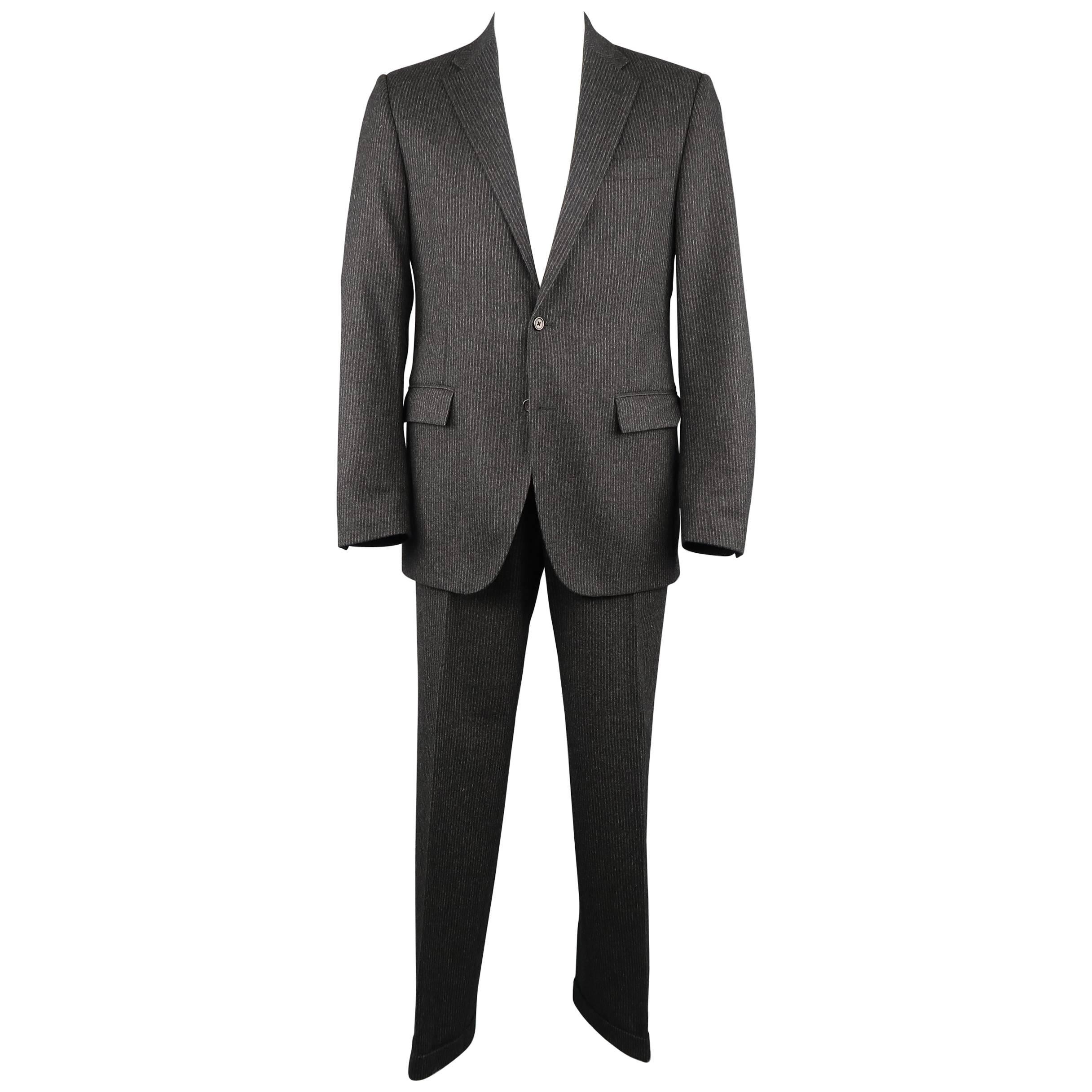 Ralph Lauren Men's Charcoal Pinstripe Wool Cashmere Notch Lapel Suit