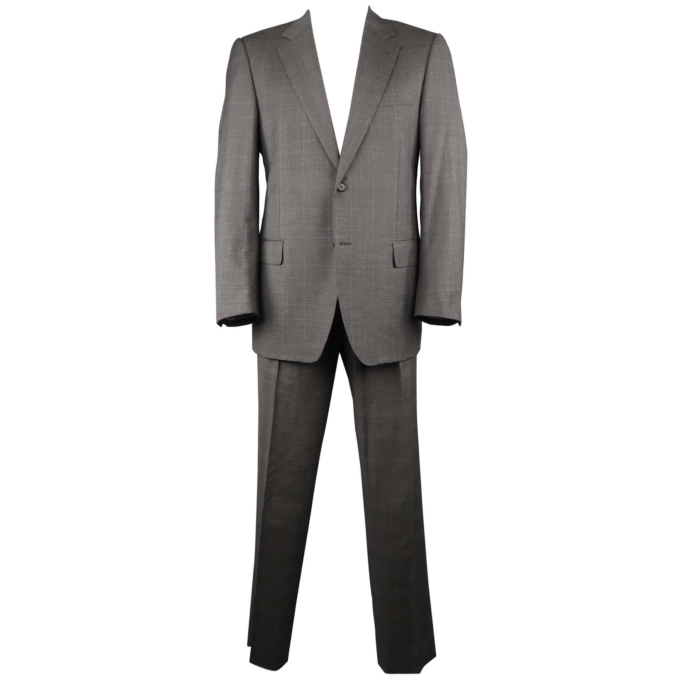 Men's LANVIN 42 Long Dark Gray Glenplaid Wool Notch Lapel 2 pc Suit