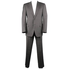 Men's LANVIN 42 Long Dark Gray Glenplaid Wool Notch Lapel 2 pc Suit