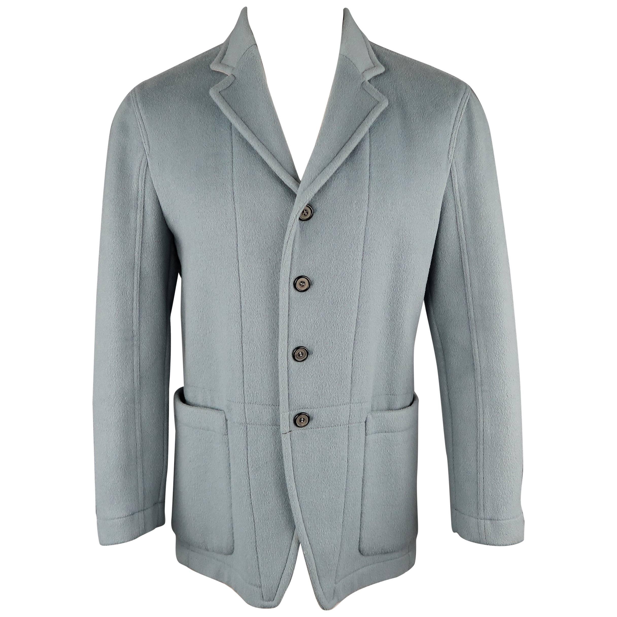 Men's JOHN BARTLETT 38 Light Blue Solid Wool / Angora Felt Notch Lapel Jacket