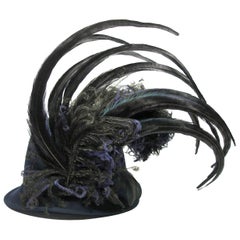 Stunning Rare Rare Chanel CC Logo Rabbit Felt Hat and Feather Black Size M