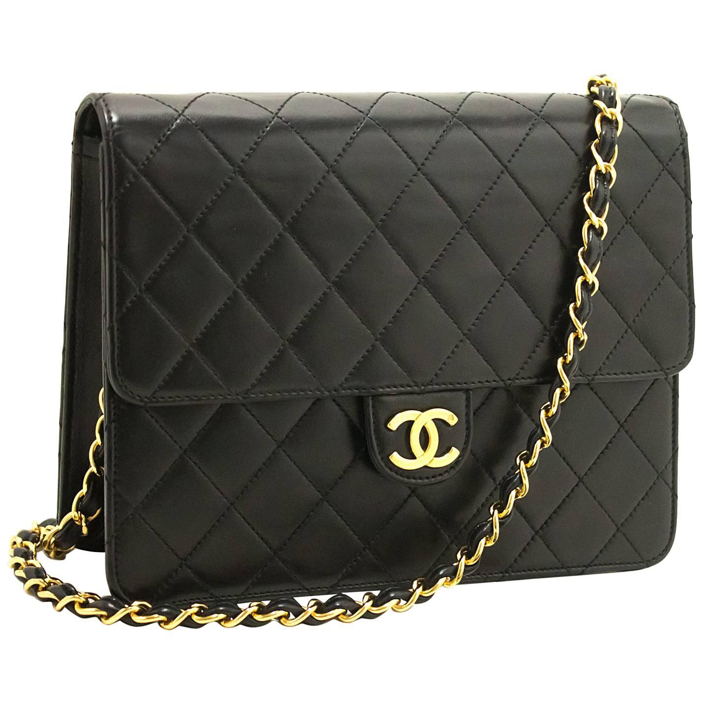 CHANEL Small Chain Shoulder Bag Clutch Black Quilted Flap Lambskin