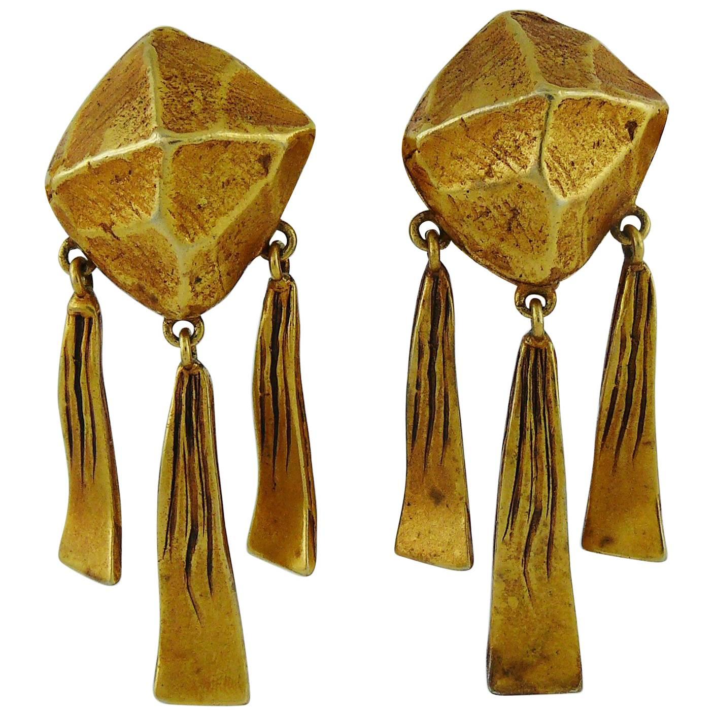 Hermes Vintage Gold Toned "Nugget" Dangling Earrings