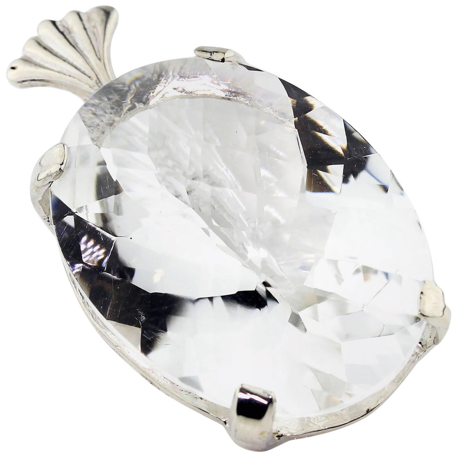 Gemjunky Gorgeously Large 85 Cts of Silvery White Quartz Sterling Silver Pendant